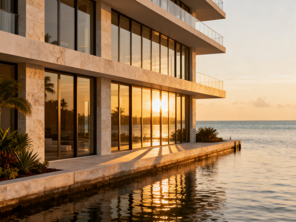 Edificio de lujo en Miami con arquitectura elegante, ideal para ilustrar inversión inteligente en preconstruction.