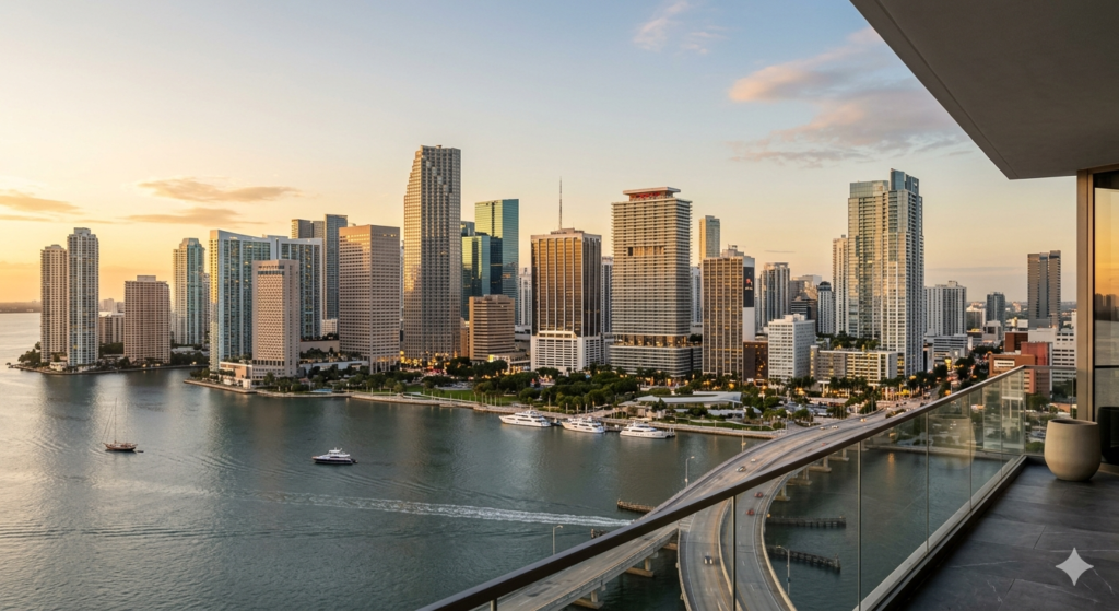 Mercado inmobiliario Miami 2026 con vista de Brickell y Downtown