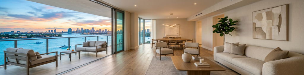 Condo moderno en Miami con vista a la bahía, ideal para analizar inversión en renta corta.
