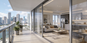 Vista de condos modernos en Miami representando el mercado inmobiliario de Miami en 2026.