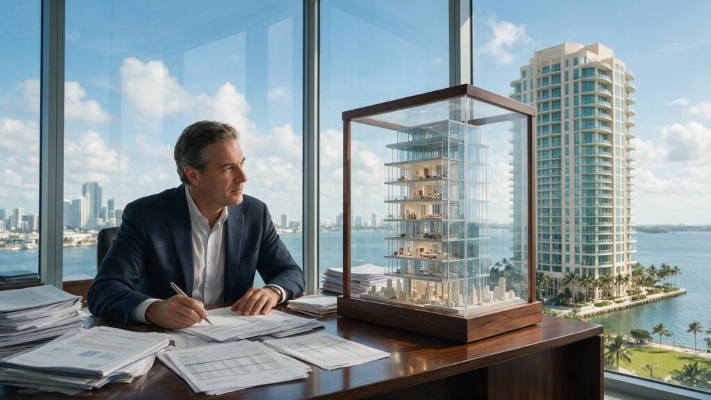 Inversionista comparando los riesgos de preconstrucción y condo terminado en Miami.